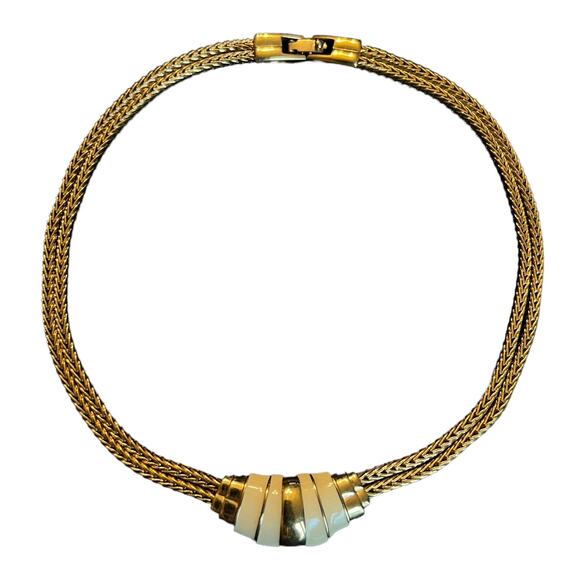 Vintage MONET Gold-Tone Necklace with Cream Accents & Pendant - Picture 1 of 10